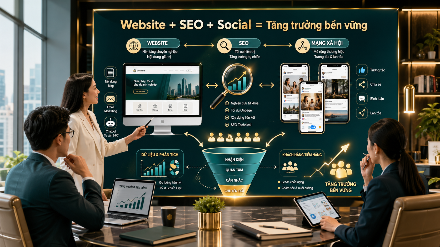 Kết hợp website, SEO và mạng xã hội để tăng khách hàng bền vững